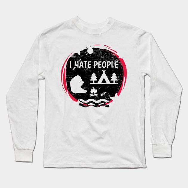 Camping Hiking I Hate People I Ate People Funny Bear T shirt Long Sleeve T-Shirt by sheepmerch